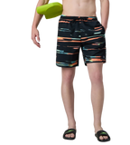 Men's 4 Way Comfort Stretch Essential Printed Watershorts With Side Pockets - Antracite & Tropical Coral