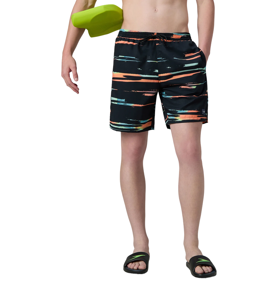 Men's 4 Way Comfort Stretch Essential Printed Watershorts With Side Pockets - Antracite & Tropical Coral
