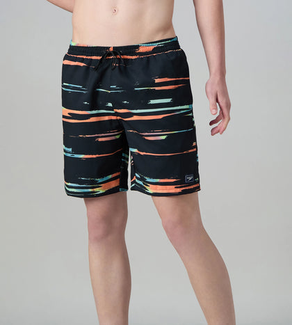 Men's 4 Way Comfort Stretch Essential Printed Watershorts With Side Pockets - Antracite & Tropical Coral