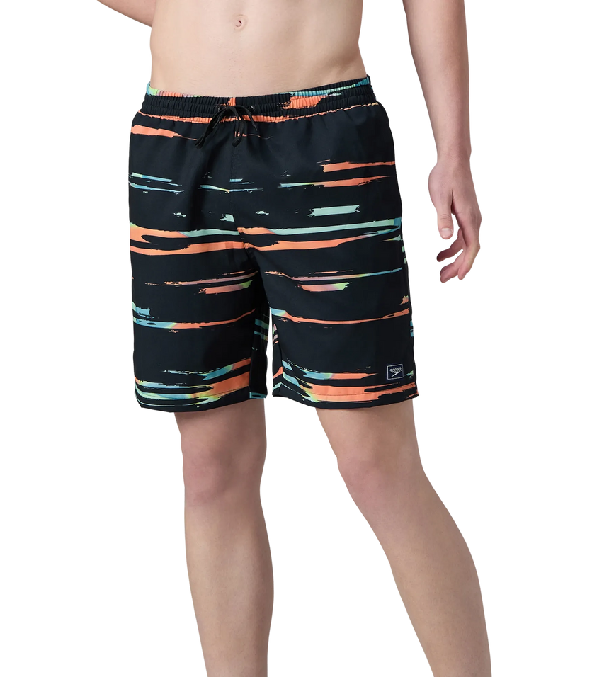 Men's 4 Way Comfort Stretch Essential Printed Watershorts With Side Pockets - Antracite & Tropical Coral