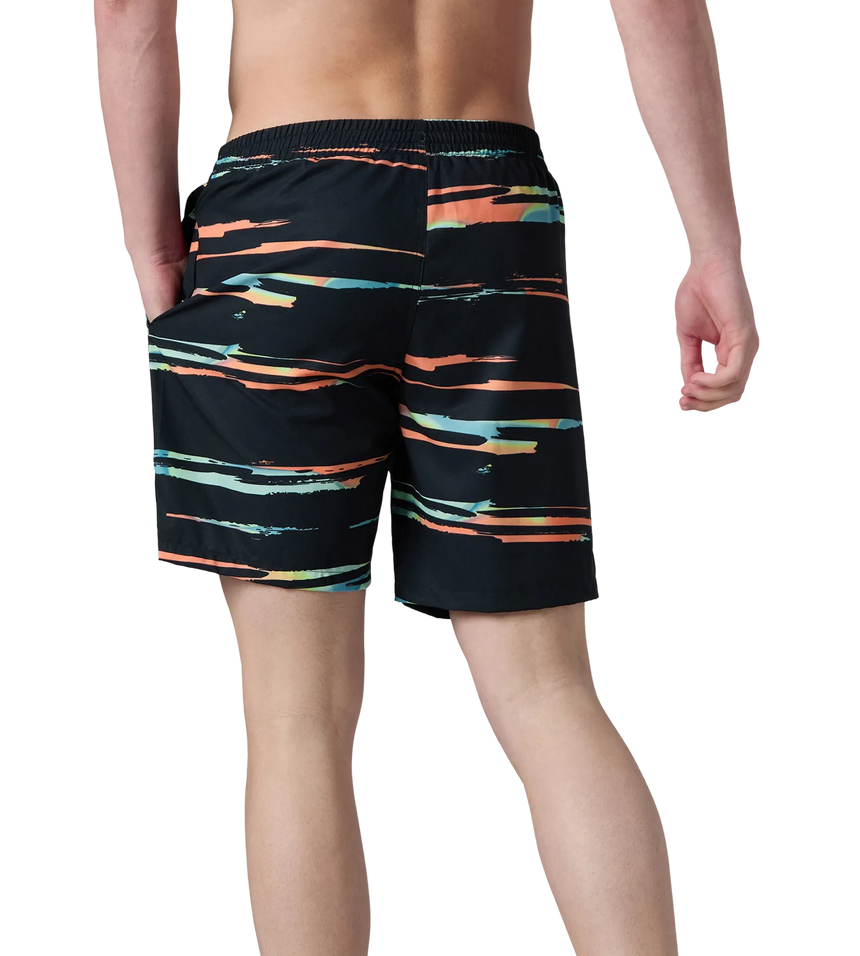 Men's 4 Way Comfort Stretch Essential Printed Watershorts With Side Pockets - Antracite & Tropical Coral