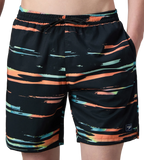 Men's 4 Way Comfort Stretch Essential Printed Watershorts With Side Pockets - Antracite & Tropical Coral