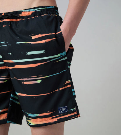 Men's 4 Way Comfort Stretch Essential Printed Watershorts With Side Pockets - Antracite & Tropical Coral