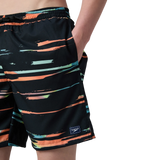 Men's 4 Way Comfort Stretch Essential Printed Watershorts With Side Pockets - Antracite & Tropical Coral