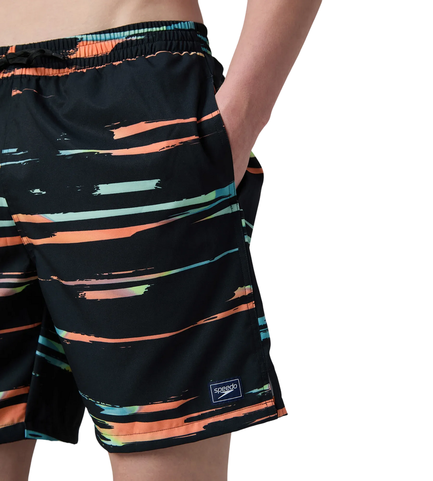Men's 4 Way Comfort Stretch Essential Printed Watershorts With Side Pockets - Antracite & Tropical Coral