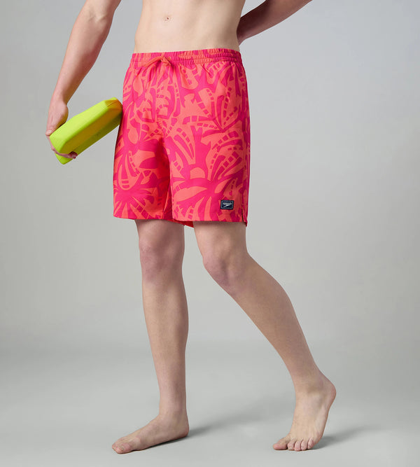 Men's 4 Way Comfort Stretch Essential Printed Watershorts With Side Pockets - Margarita Pink & Tropic Coral