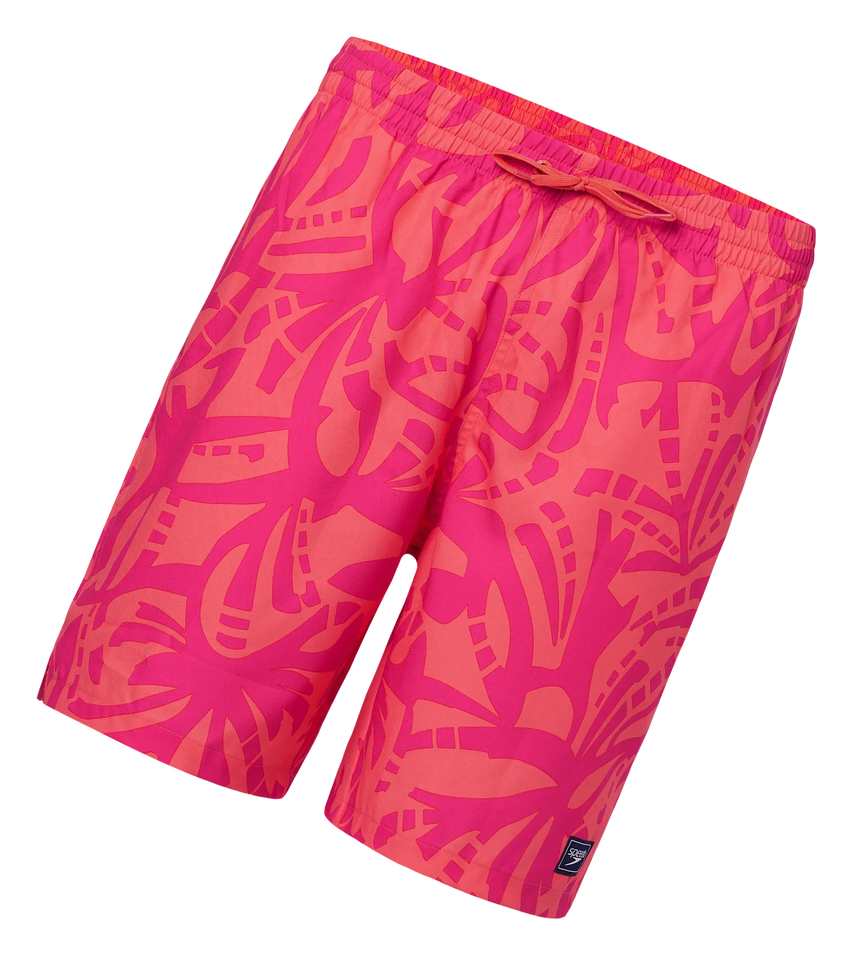 Men's 4 Way Comfort Stretch Essential Printed Watershorts With Side Pockets - Margarita Pink & Tropic Coral