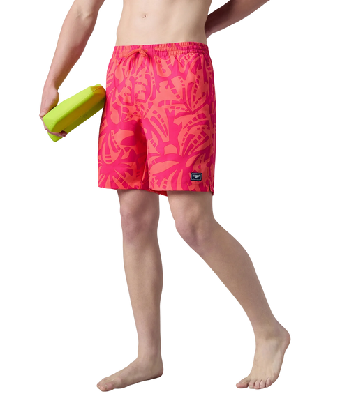 Men's 4 Way Comfort Stretch Essential Printed Watershorts With Side Pockets - Margarita Pink & Tropic Coral