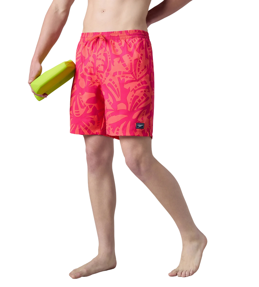Men's 4 Way Comfort Stretch Essential Printed Watershorts With Side Pockets - Margarita Pink & Tropic Coral