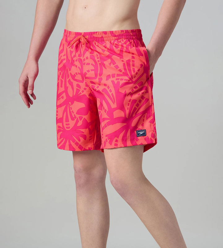 Men's 4 Way Comfort Stretch Essential Printed Watershorts With Side Pockets - Margarita Pink & Tropic Coral