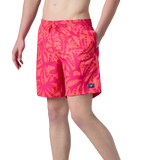 Men's 4 Way Comfort Stretch Essential Printed Watershorts With Side Pockets - Margarita Pink & Tropic Coral