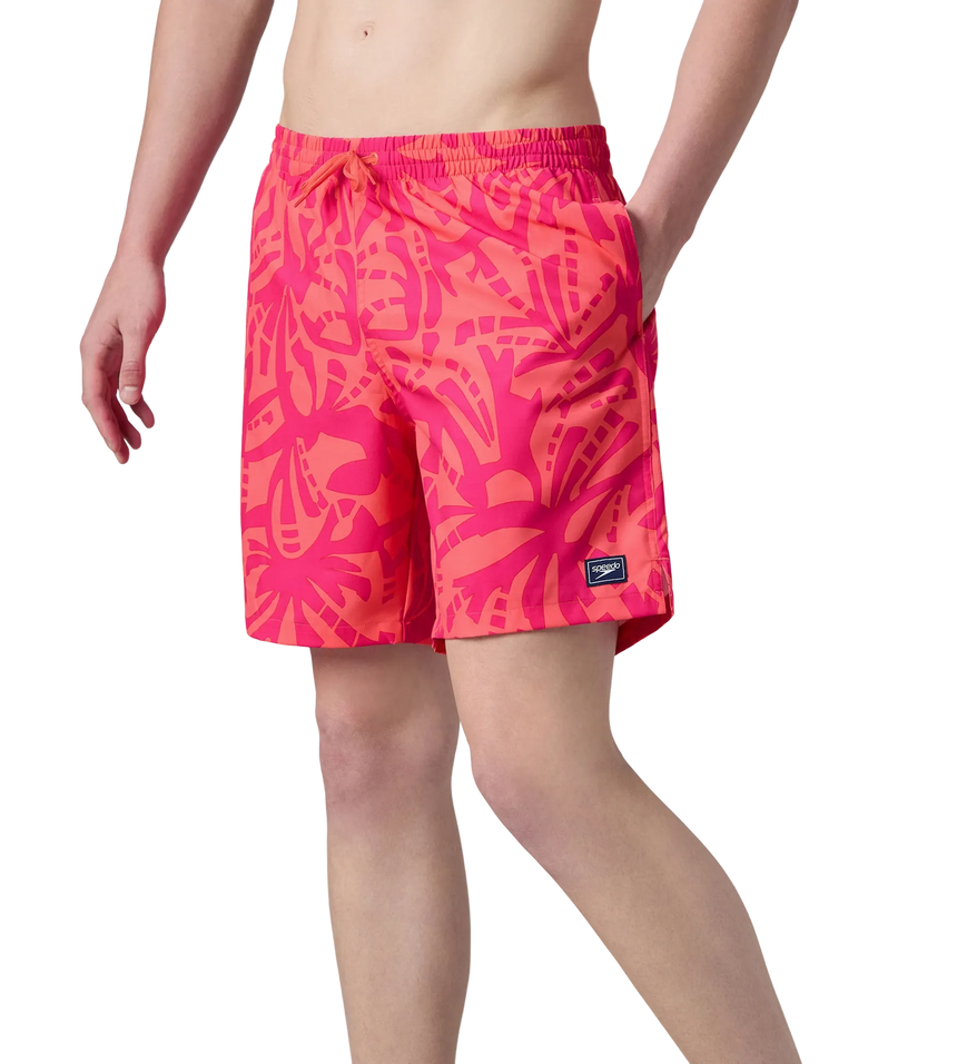 Men's 4 Way Comfort Stretch Essential Printed Watershorts With Side Pockets - Margarita Pink & Tropic Coral