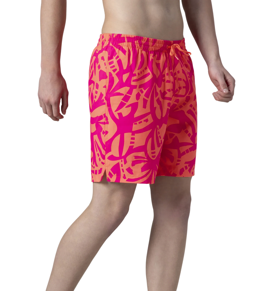 Men's 4 Way Comfort Stretch Essential Printed Watershorts With Side Pockets - Margarita Pink & Tropic Coral