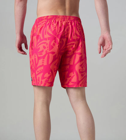 Men's 4 Way Comfort Stretch Essential Printed Watershorts With Side Pockets - Margarita Pink & Tropic Coral