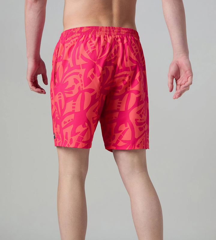 Men's 4 Way Comfort Stretch Essential Printed Watershorts With Side Pockets - Margarita Pink & Tropic Coral