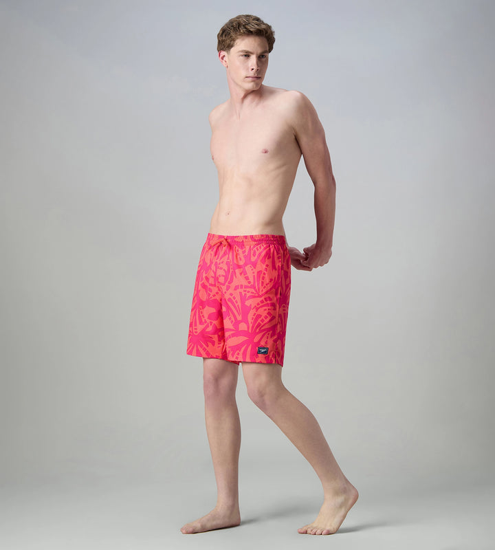 Men's 4 Way Comfort Stretch Essential Printed Watershorts With Side Pockets - Margarita Pink & Tropic Coral