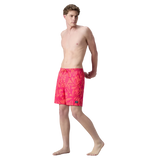 Men's 4 Way Comfort Stretch Essential Printed Watershorts With Side Pockets - Margarita Pink & Tropic Coral