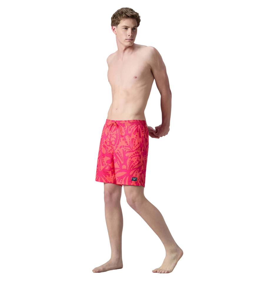 Men's 4 Way Comfort Stretch Essential Printed Watershorts With Side Pockets - Margarita Pink & Tropic Coral