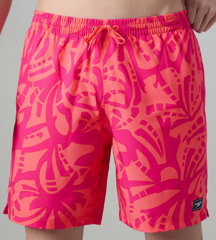 Men's 4 Way Comfort Stretch Essential Printed Watershorts With Side Pockets - Margarita Pink & Tropic Coral