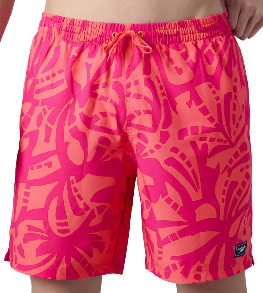 Men's 4 Way Comfort Stretch Essential Printed Watershorts With Side Pockets - Margarita Pink & Tropic Coral