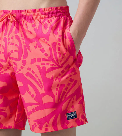Men's 4 Way Comfort Stretch Essential Printed Watershorts With Side Pockets - Margarita Pink & Tropic Coral