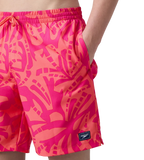 Men's 4 Way Comfort Stretch Essential Printed Watershorts With Side Pockets - Margarita Pink & Tropic Coral