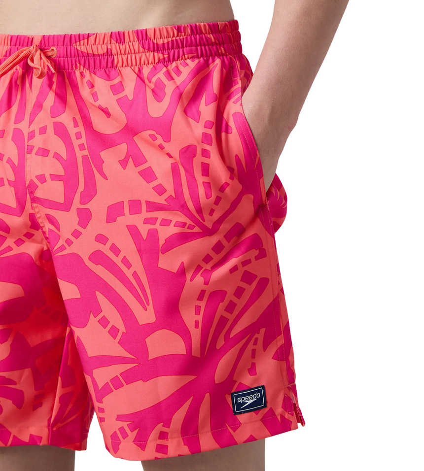 Men's 4 Way Comfort Stretch Essential Printed Watershorts With Side Pockets - Margarita Pink & Tropic Coral