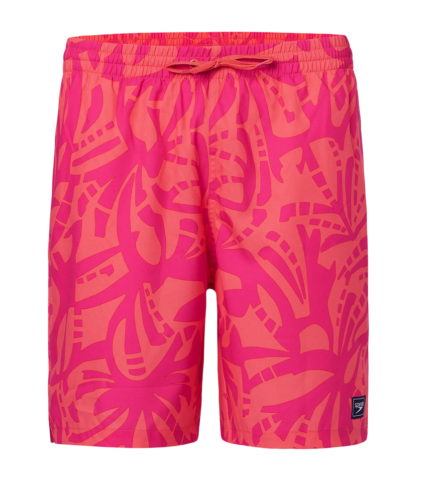 Men's 4 Way Comfort Stretch Essential Printed Watershorts With Side Pockets - Margarita Pink & Tropic Coral