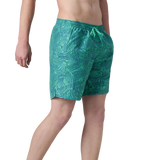 Men's 100% Polyester Essential Printed Watershorts With Side Pockets - Stellar & Turquoise