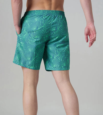 Men's 100% Polyester Essential Printed Watershorts With Side Pockets - Stellar & Turquoise