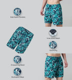 Men's 100% Polyester Essential Printed Watershorts With Side Pockets - Navy, Aquasplash & Sky