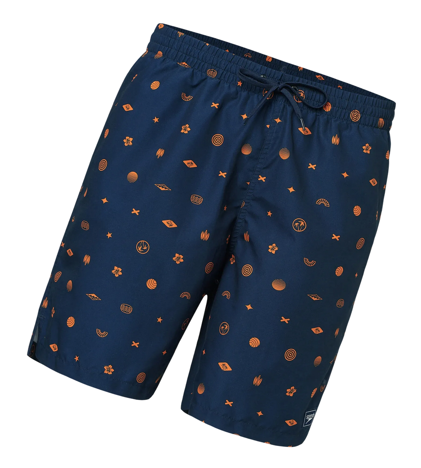Men's 100% Polyester Essential Printed Watershorts With Side Pockets - Navy & Pure Oranga