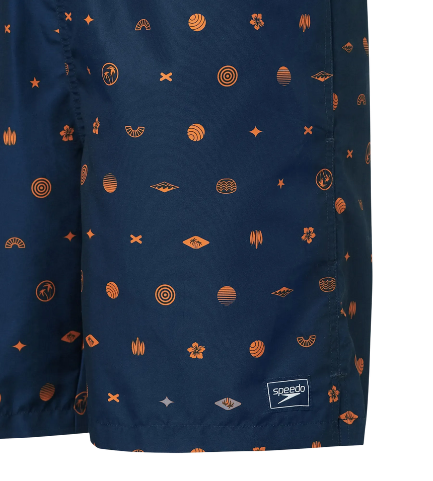 Men's 100% Polyester Essential Printed Watershorts With Side Pockets - Navy & Pure Oranga