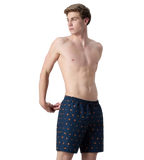 Men's 100% Polyester Essential Printed Watershorts With Side Pockets - Navy & Pure Oranga