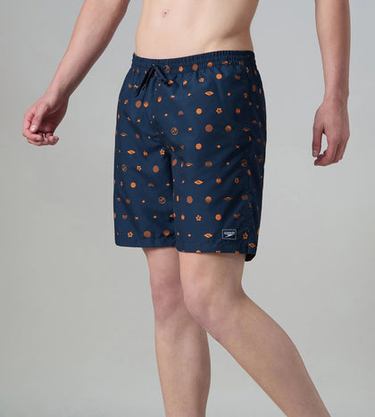 Men's 100% Polyester Essential Printed Watershorts With Side Pockets - Navy & Pure Oranga