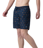 Men's 100% Polyester Essential Printed Watershorts With Side Pockets - Navy & Pure Oranga