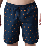 Men's 100% Polyester Essential Printed Watershorts With Side Pockets - Navy & Pure Oranga