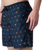 Men's 100% Polyester Essential Printed Watershorts With Side Pockets - Navy & Pure Oranga
