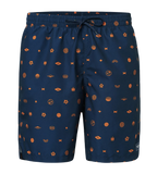 Men's 100% Polyester Essential Printed Watershorts With Side Pockets - Navy & Pure Oranga