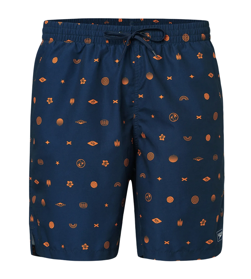 Men's 100% Polyester Essential Printed Watershorts With Side Pockets - Navy & Pure Oranga