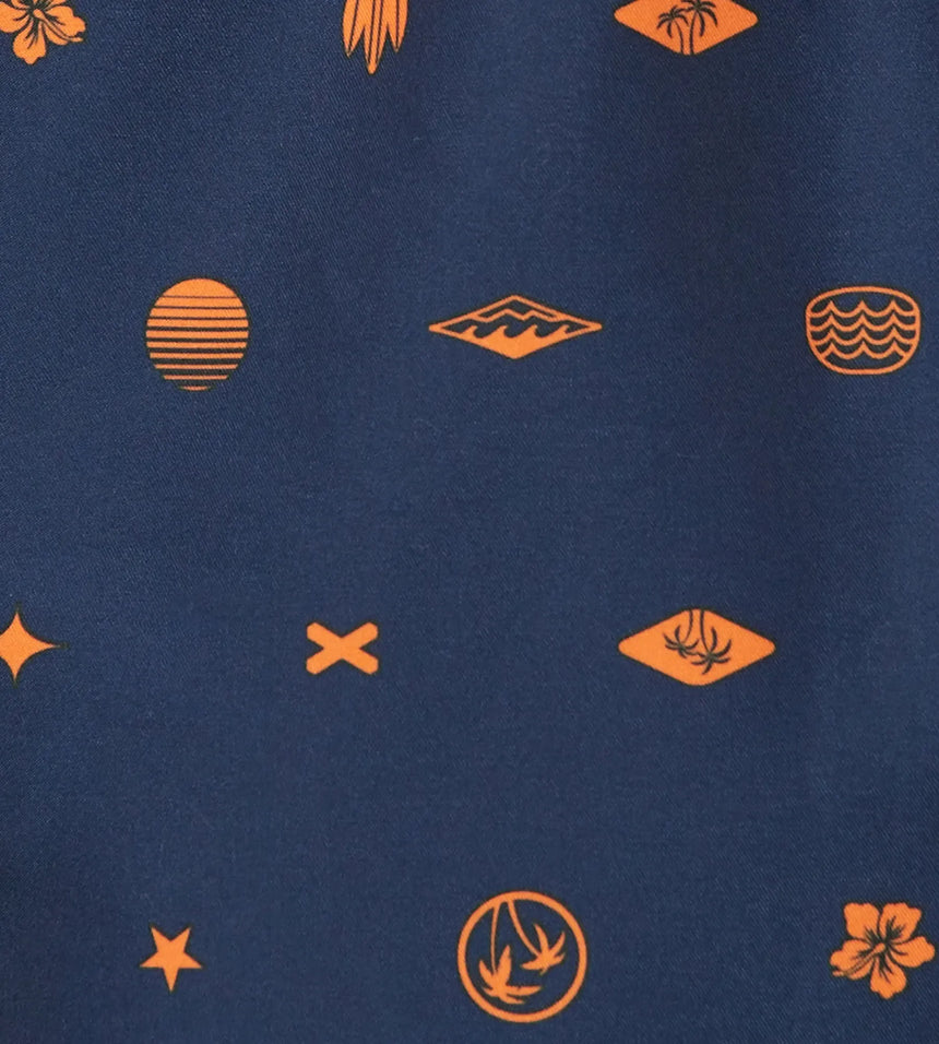 Men's 100% Polyester Essential Printed Watershorts With Side Pockets - Navy & Pure Oranga