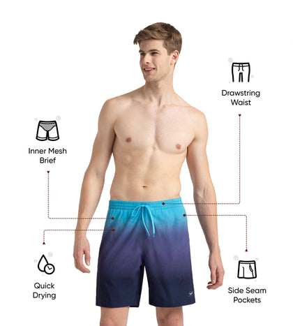 Men's 4 Way Flex Essential Printed Watershorts With Side Pockets - Peacoat, Hapuna Blue & Picton Blue