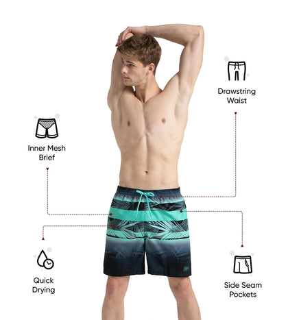 Men's 4 Way Comfort Stretch Essential Printed Watershorts With Side Pockets - Antracite & Arctic Glass