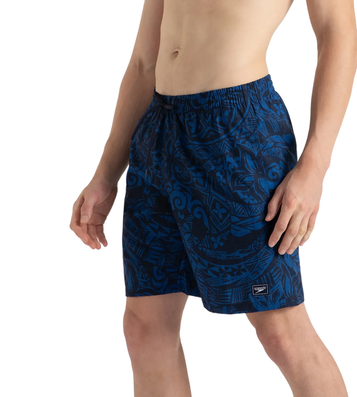 Men's 4 Way Flex Essential Printed Watershorts With Side Pockets - Peacoat & Turkish Sea