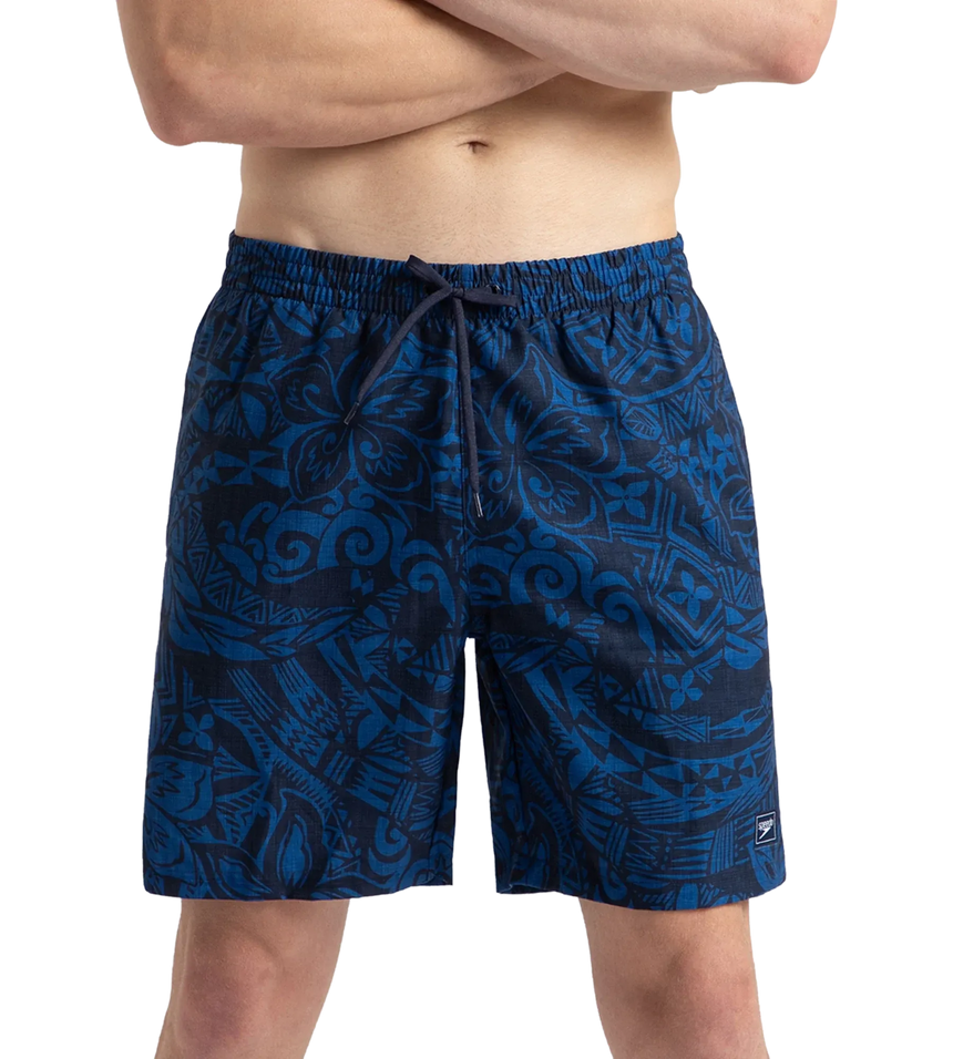 Men's 4 Way Flex Essential Printed Watershorts With Side Pockets - Peacoat & Turkish Sea