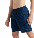 Men's 4 Way Flex Essential Printed Watershorts With Side Pockets - Peacoat & Turkish Sea