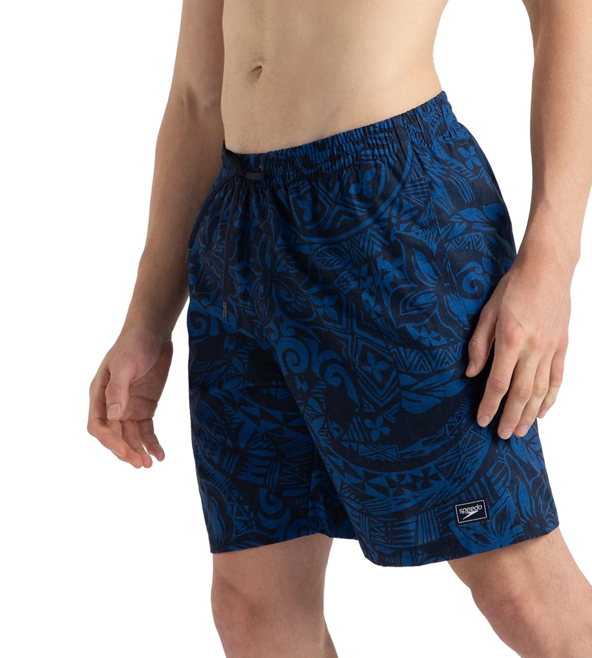Men's 4 Way Flex Essential Printed Watershorts With Side Pockets - Peacoat & Turkish Sea