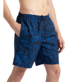 Men's 4 Way Flex Essential Printed Watershorts With Side Pockets - Peacoat & Turkish Sea