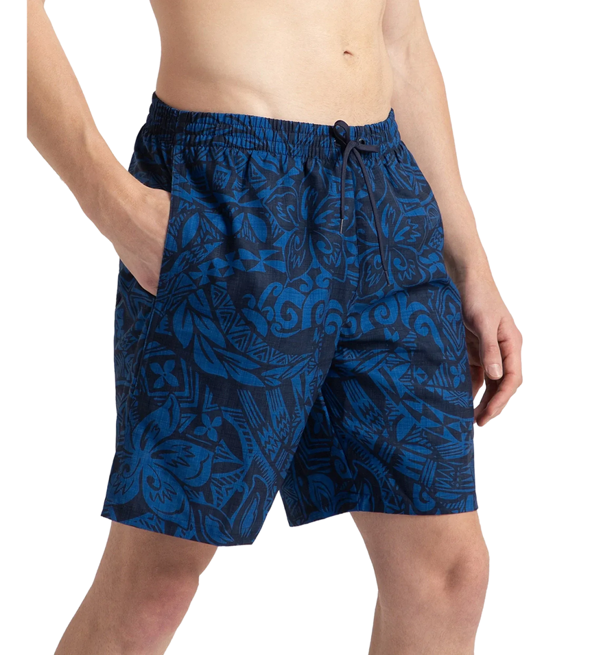 Men's 4 Way Flex Essential Printed Watershorts With Side Pockets - Peacoat & Turkish Sea