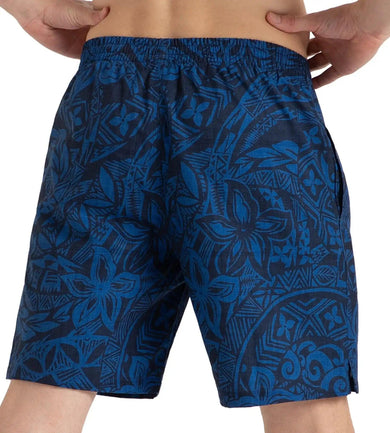Men's 4 Way Flex Essential Printed Watershorts With Side Pockets - Peacoat & Turkish Sea